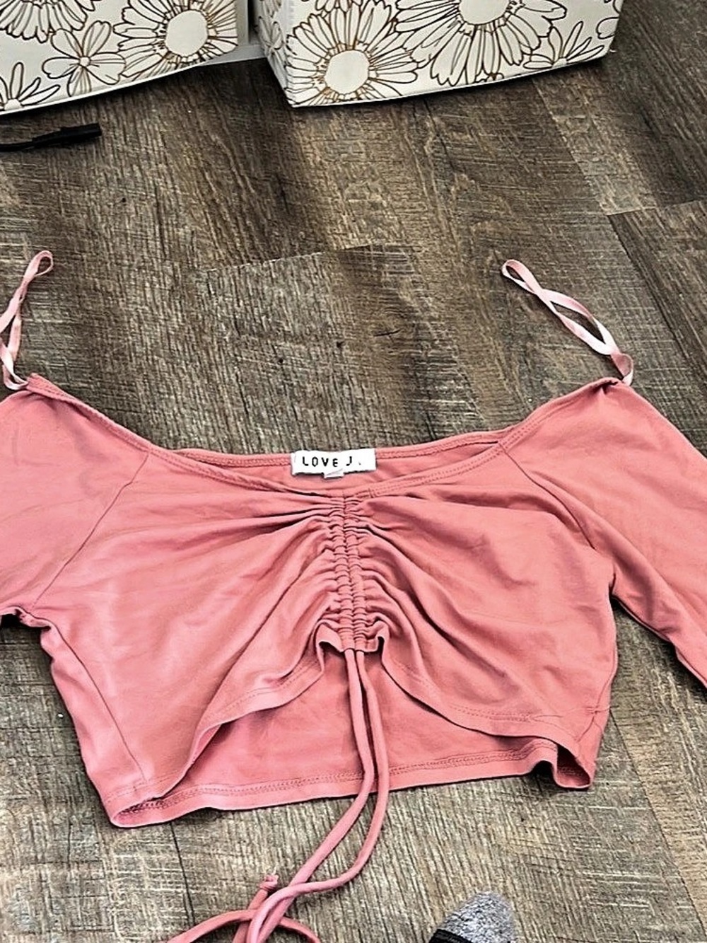 Love J Pink Ruched Tie-Front Crop Top